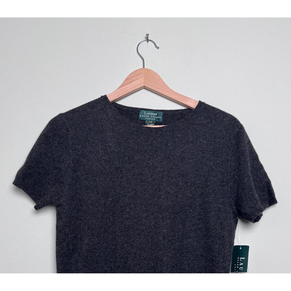 Lauren Ralph Lauren Luxe Essentials Cashmere Short Sleeve Sweater Charcoal PM - Picture 2 of 10